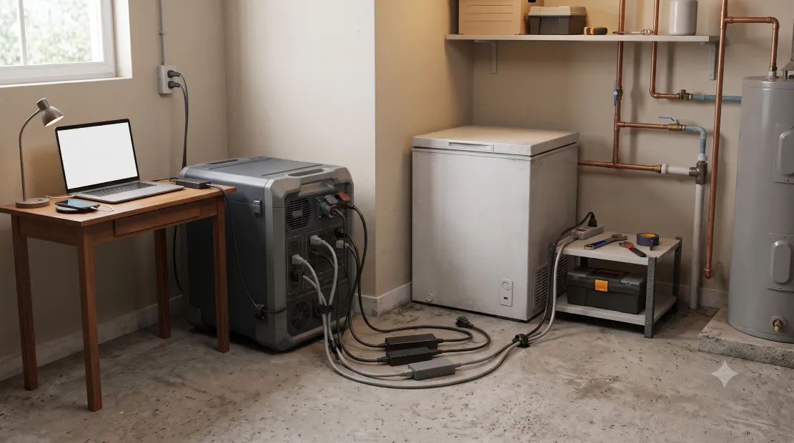 Anker SOLIX power station used for home backup power in an indoor setting