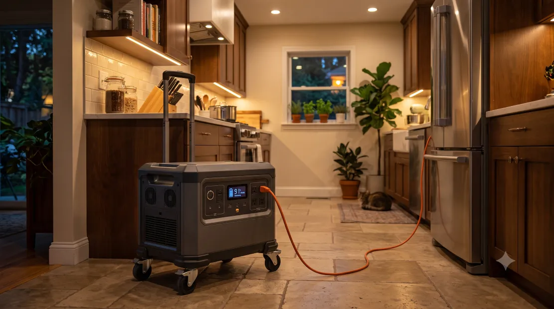 EcoFlow DELTA Pro portable power station providing backup power inside a home