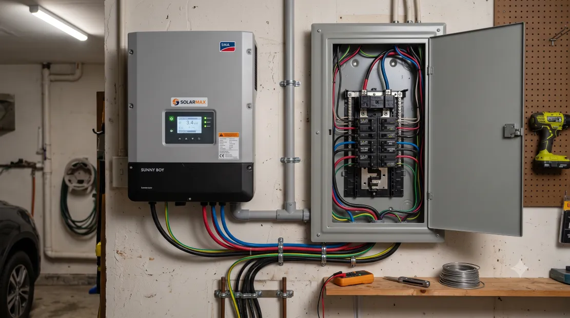 Electrical panel and solar inverter installation for a home solar system