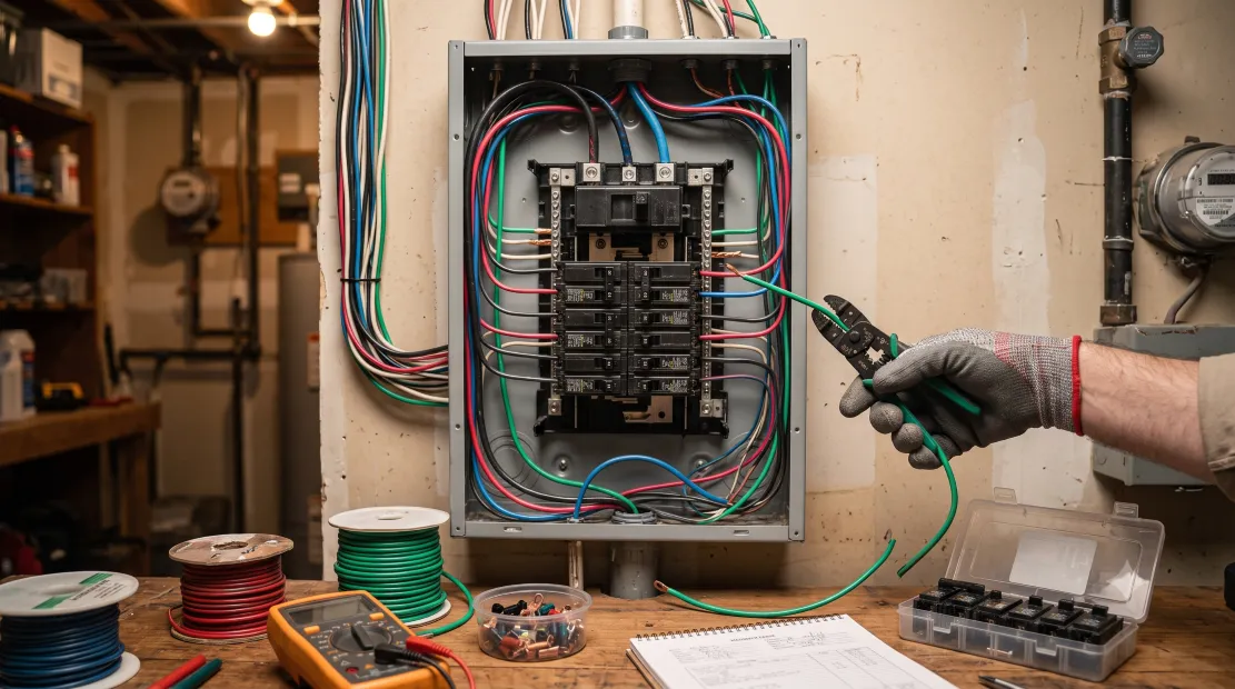 Home electrical panel and breaker box during an upgrade