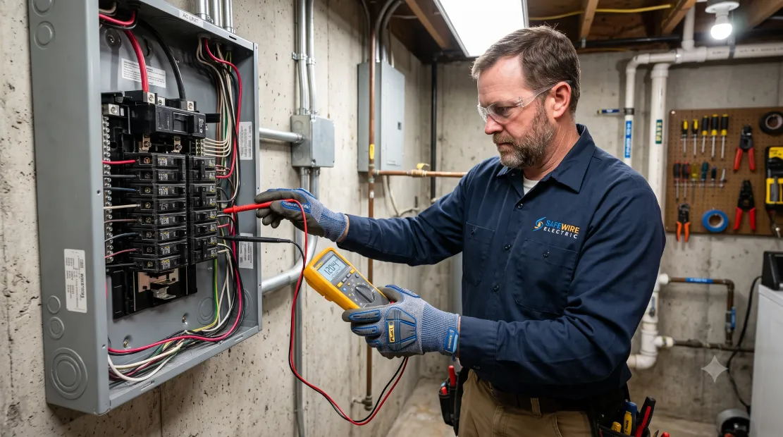 Electrician testing a newly installed circuit for a home EV charger
