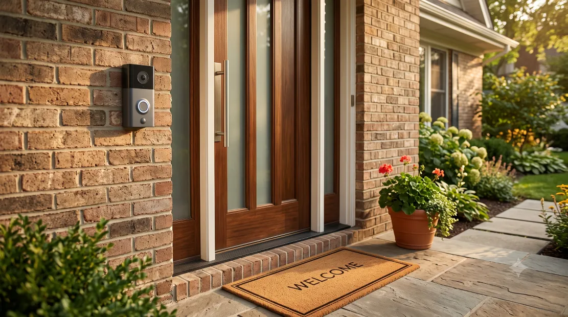 Eufy video doorbell installed on a front door