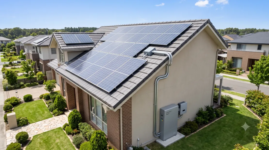 Home battery backup system paired with rooftop solar panels