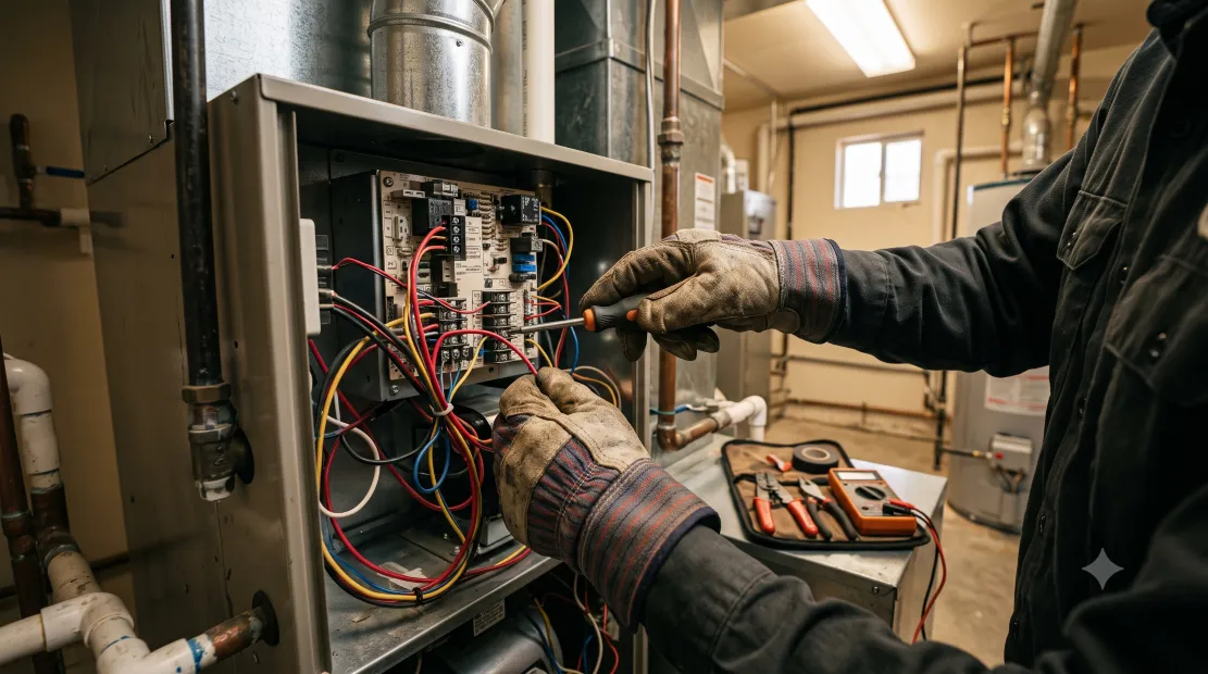 HVAC technician installing a home heating system