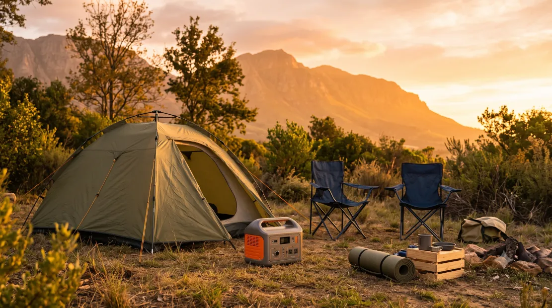Jackery portable power station set up at an outdoor campsite