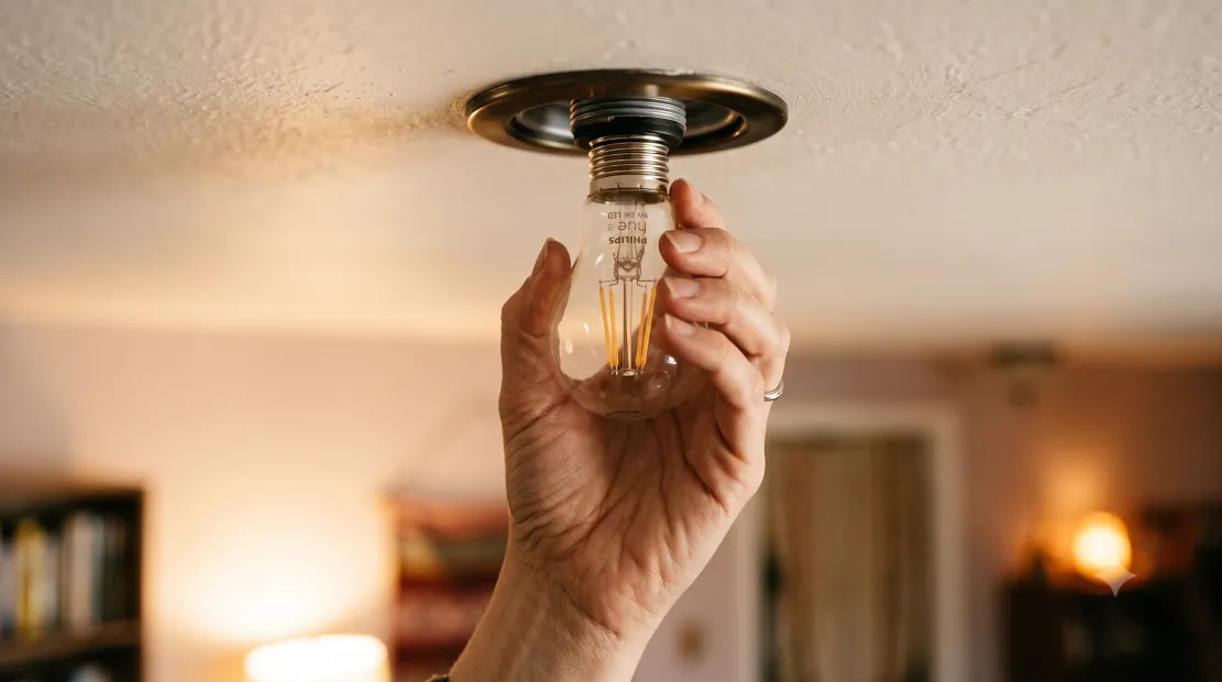 LED light bulb being installed in a home fixture