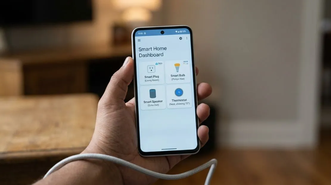 Smartphone app showing control for multiple smart home devices