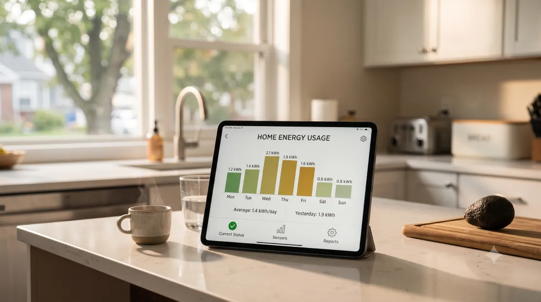 Smart thermostat app showing an energy savings report