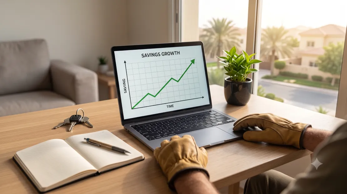 Laptop displaying a solar savings and payback period chart on a home office desk