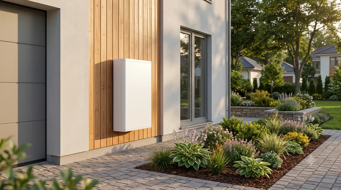 Tesla Powerwall home battery mounted on an exterior house wall